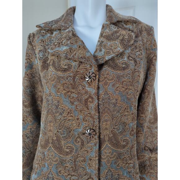 Flashback Blue Brown Full Length Paisley Tapestry Button Up Jacket Womens Size S - Picture 3 of 10
